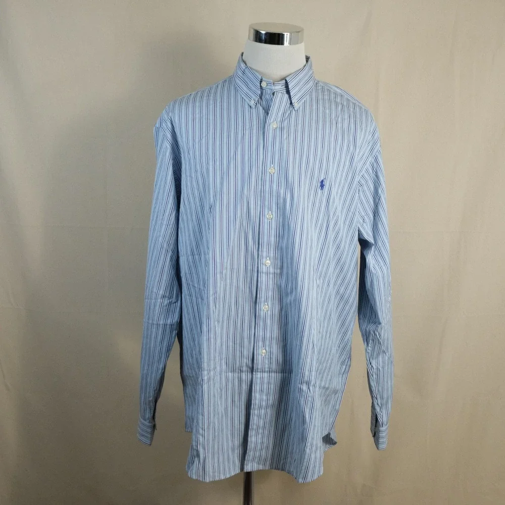 Polo Ralph Lauren XL Classic Fit Button Down Blue Striped 100% Cotton Mens